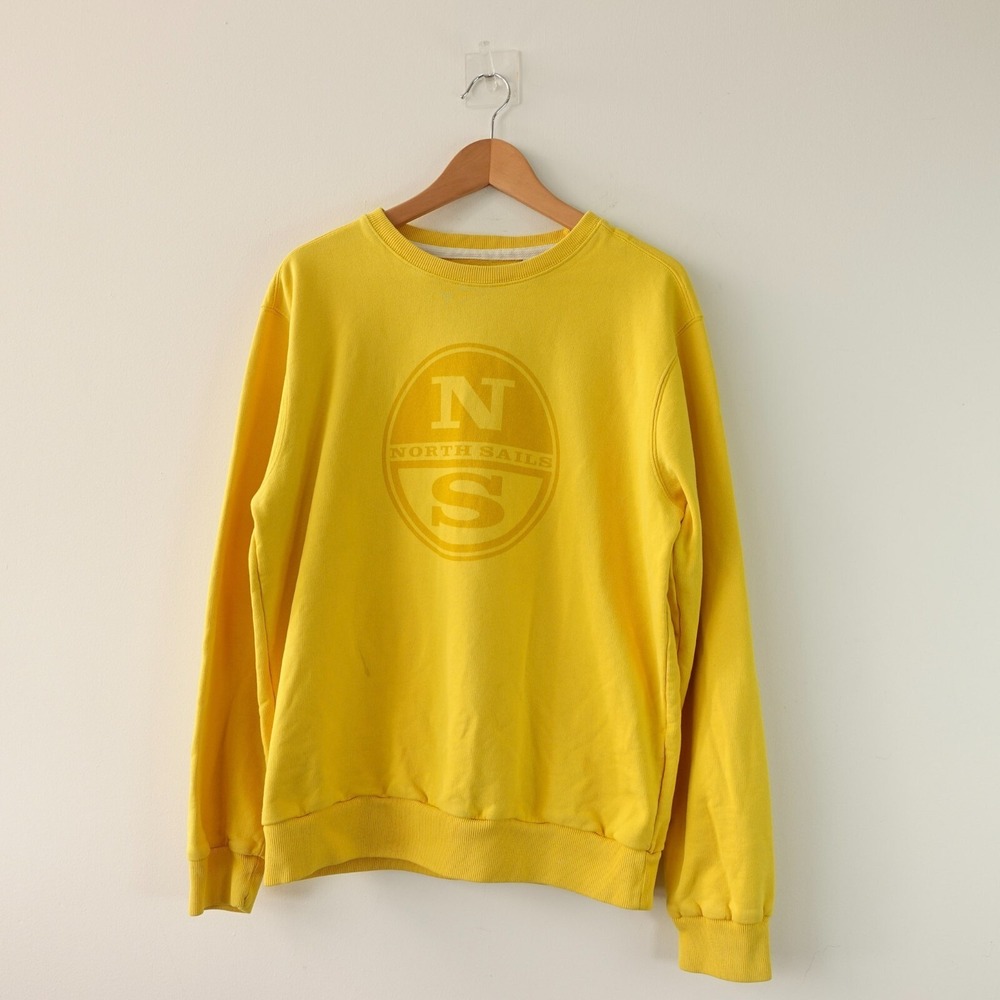 North Sails Sweater Men L Yellow Organic Cotton Crewneck Sweatshirt Light ECO